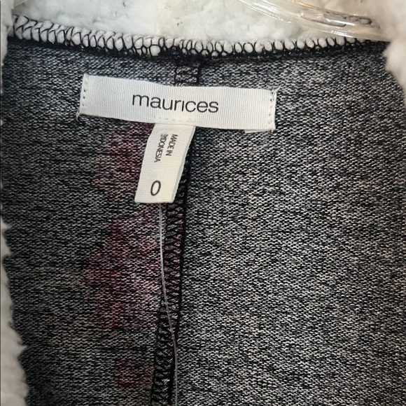 Maurices Black Floral Cardigan with White Sherpa - Picture 2 of 5